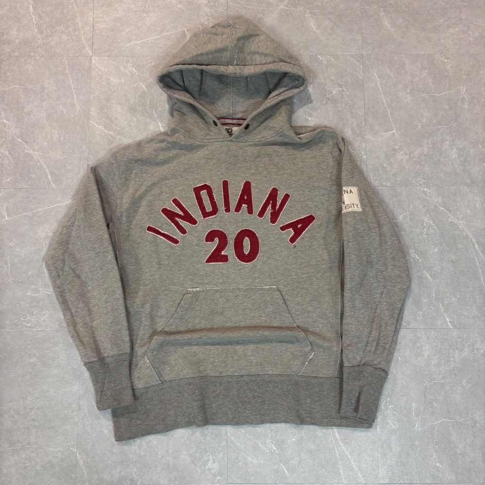 Banner Supply Co Indiana University Hoodie Gray Crimson Red Men Small Distressed